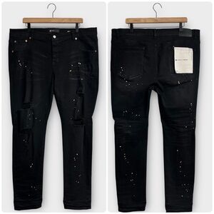 Purple Brand Jeans Black P001 Men 40x30 Black Slim Fit Designer Paint Splatter